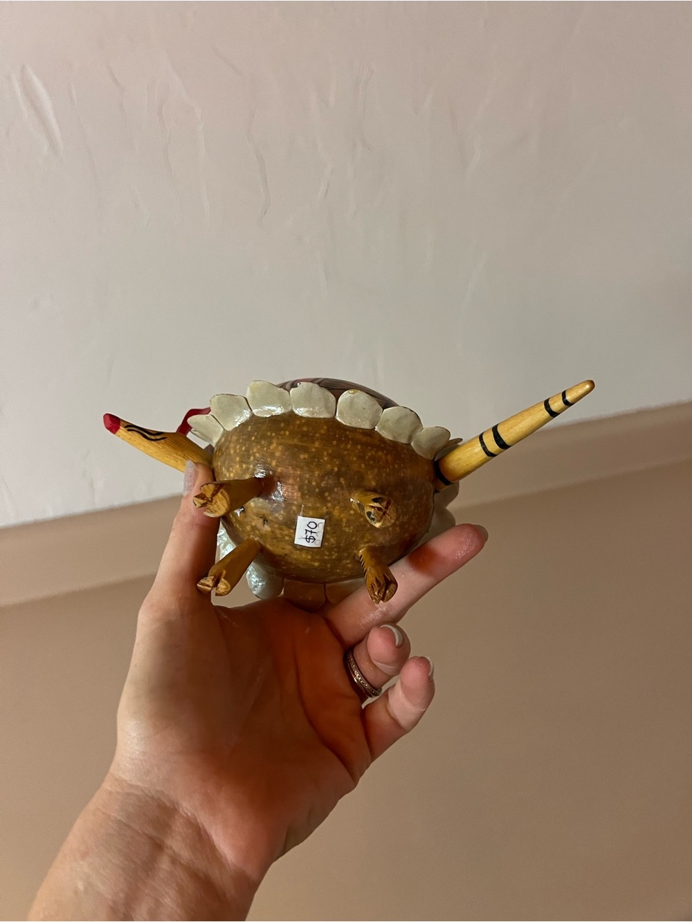 Mexican Hand-Painted Armadillo Figurine in Brown and Red - Picture 4 of 5